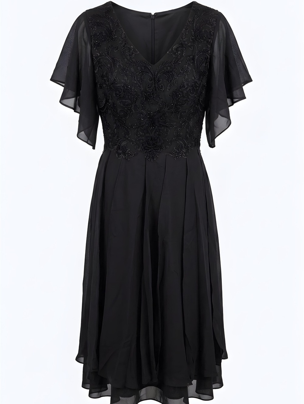 Mother of the Bride /Groom Clearance Sale - Black V-Neck Embroidered Midi Dress